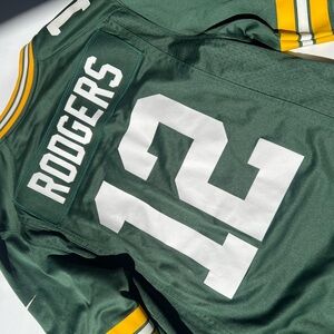 NFL Green and Yellow V-Neck Football Jersey with NFL Shield Size S